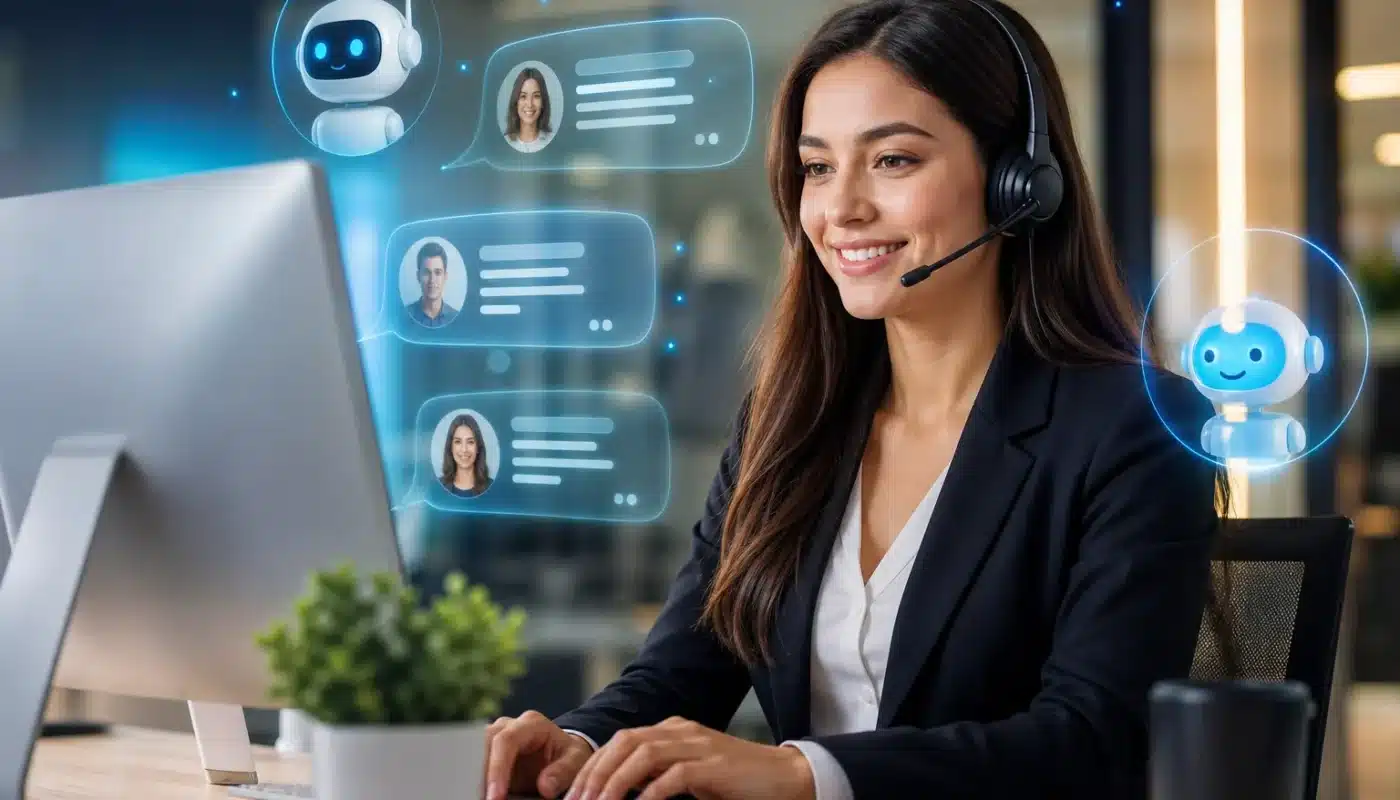 AI chatbot customer service interaction with digital interface