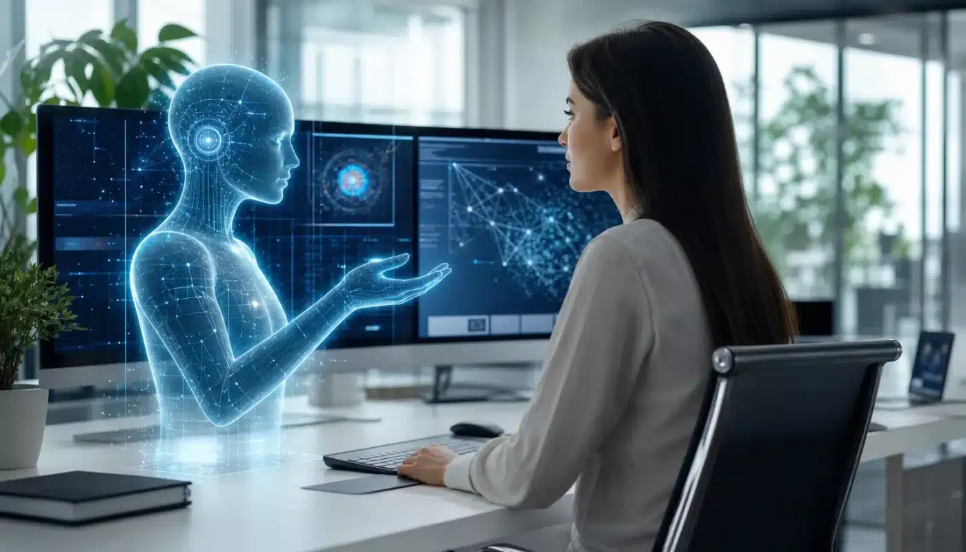 AI chatbot interface with professional user interaction and prompts