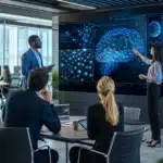 AI language models concept with digital text and data visualization