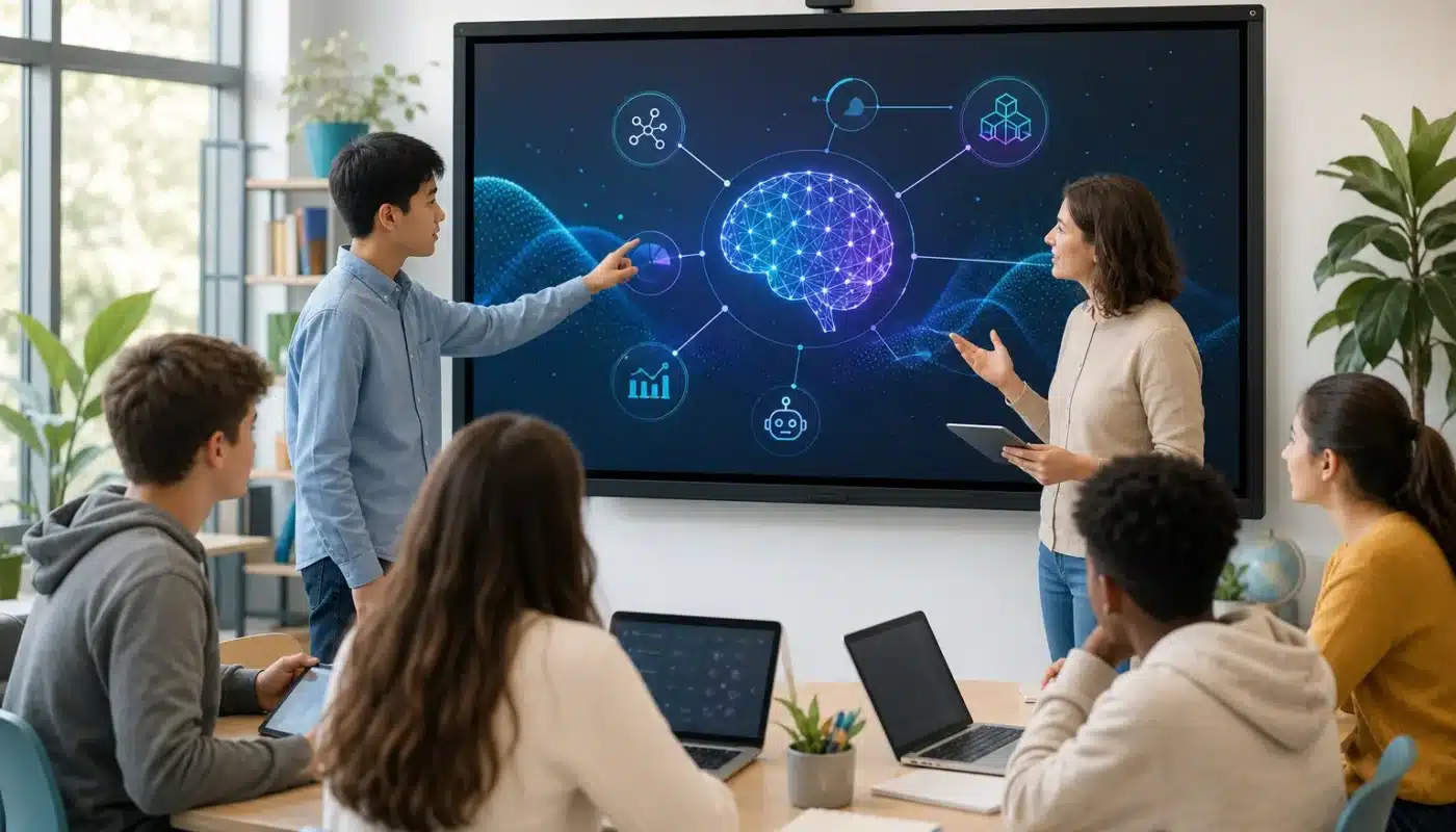 Artificial Intelligence and Machine Learning concept with digital data visualization