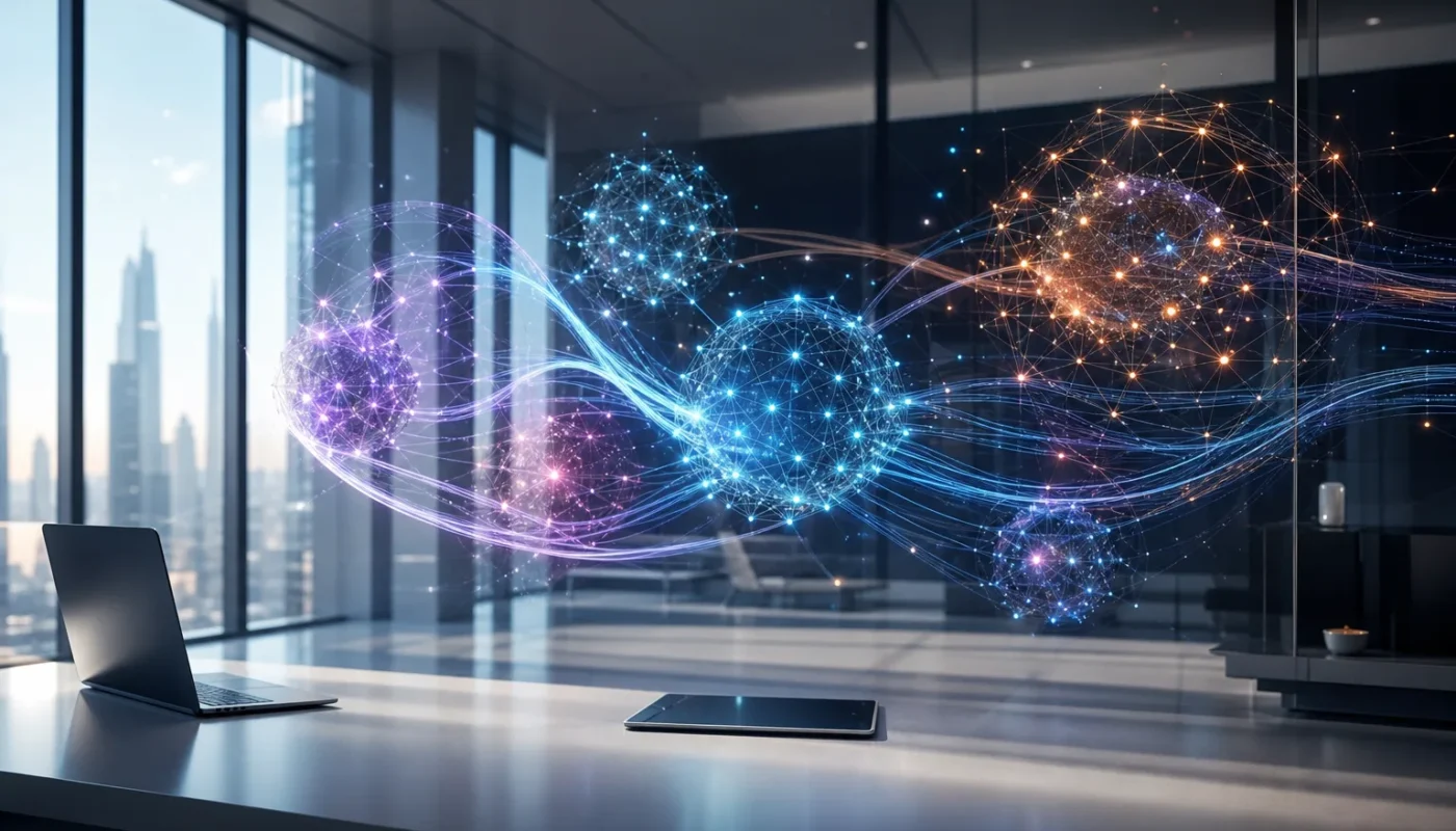 Diverse AI model types and real-world applications illustration