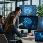 Diverse professionals analyzing AI prompt engineering strategies