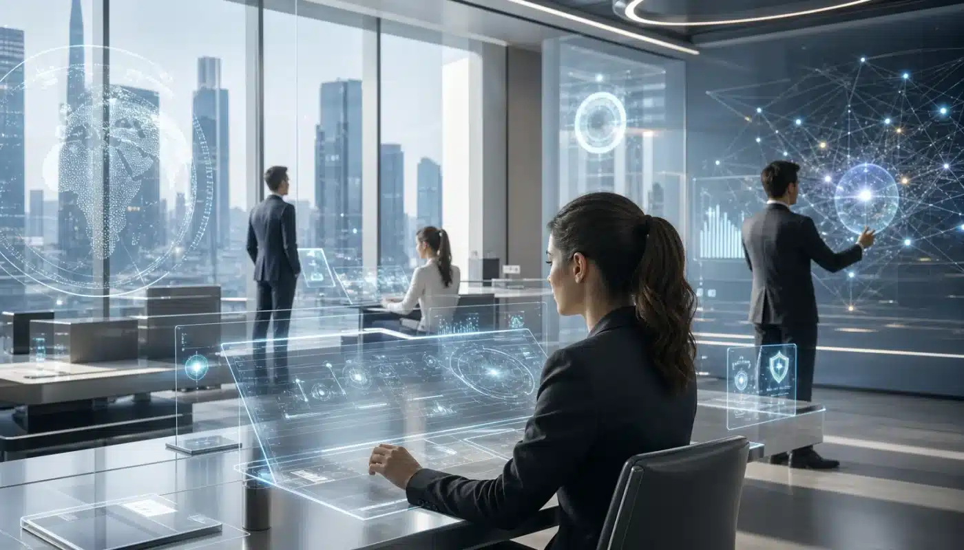 Futuristic AI technology interface powering modern business in 2026