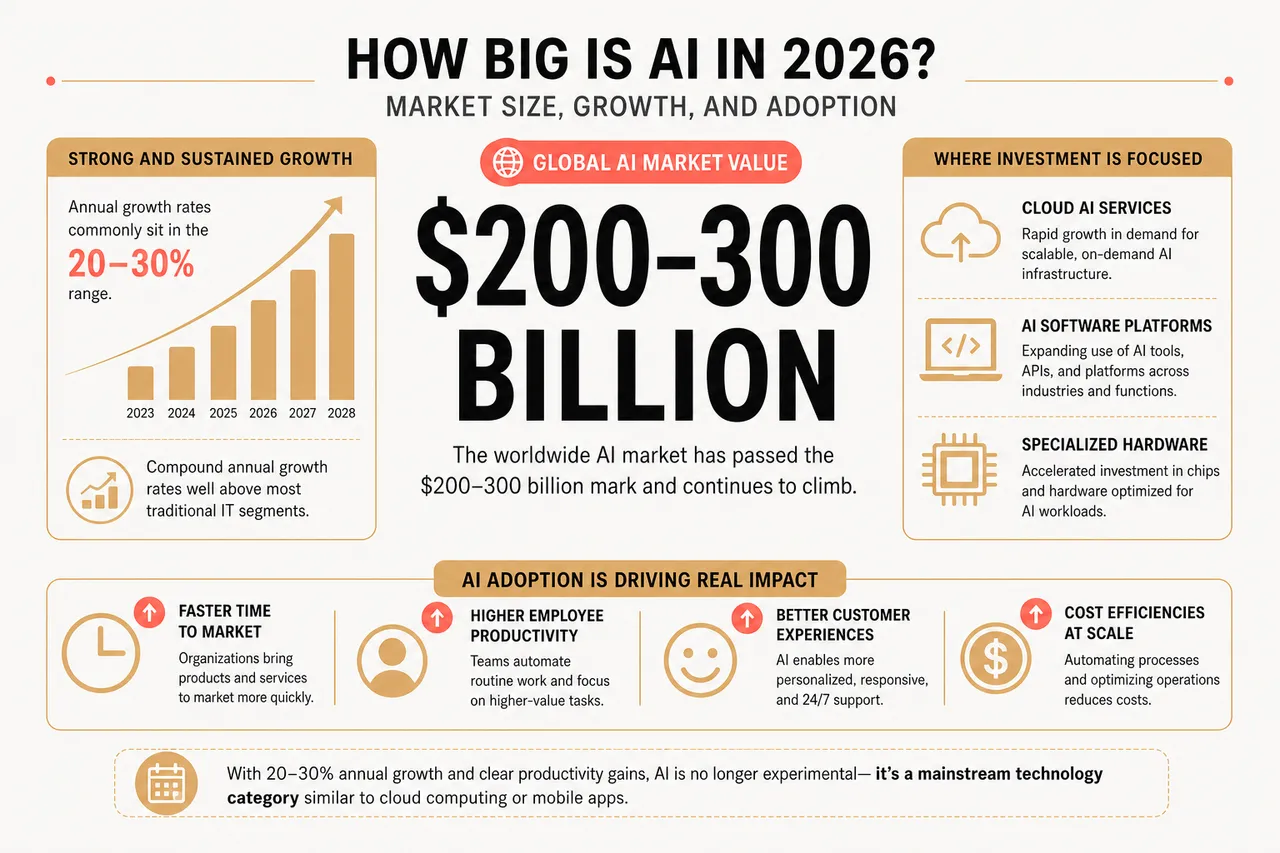 Artificial Intelligence Explained Simply (Beyond the Buzzword ‘AI’) , How Big Is AI in 2026? Market Size, Growth, and Adoption