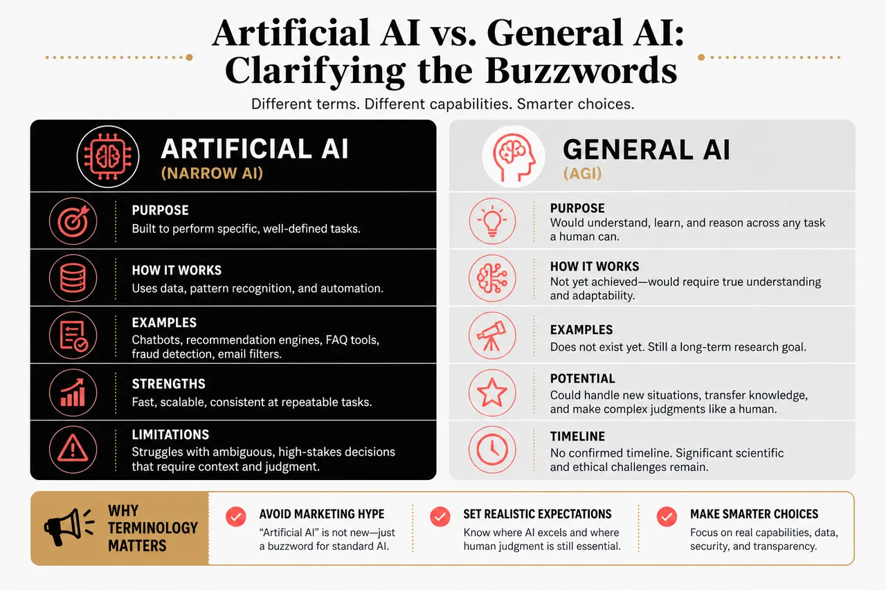 Artificial Intelligence Explained Simply (Beyond the Buzzword ‘AI’) , Artificial AI vs. General AI: Clarifying the Buzzwords