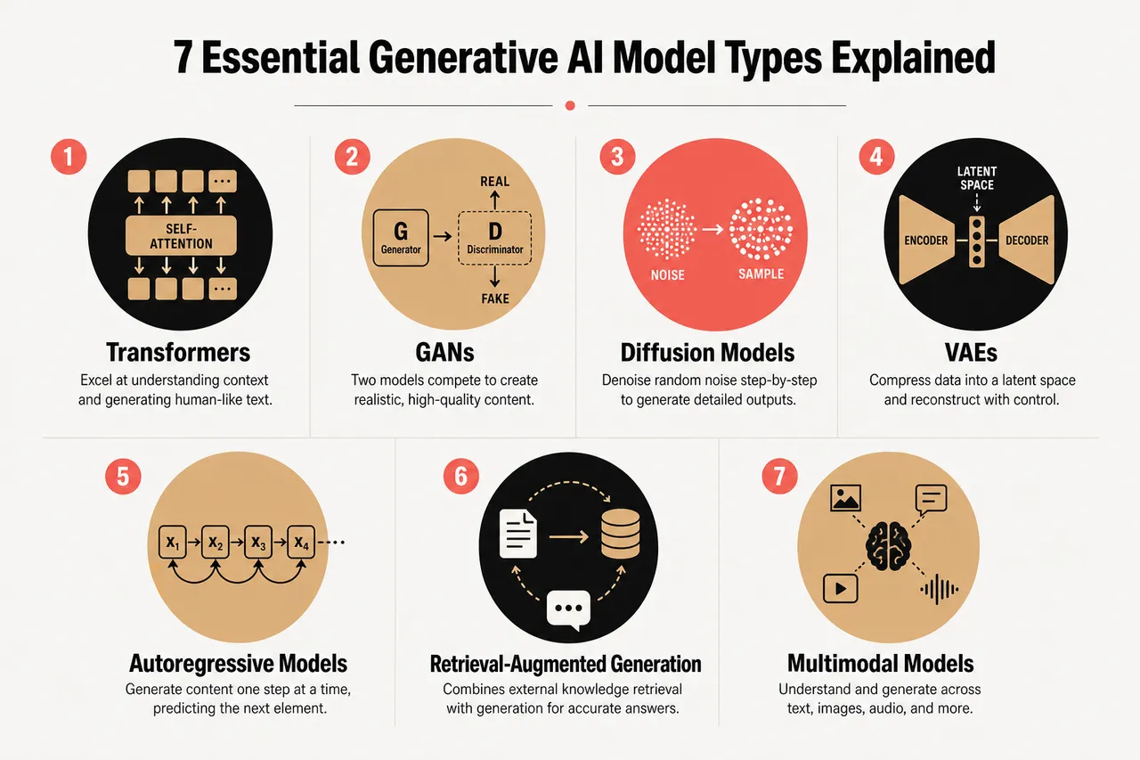 7 Generative AI Model Types You Should Know (With Real‑World Examples) , 7 Essential Generative AI Model Types Explained