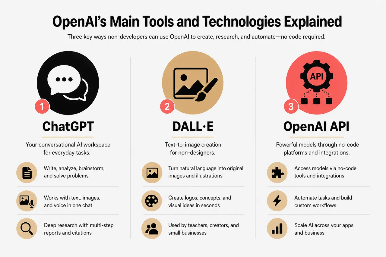 OpenAI for Non‑Developers: How to Start Using AI Tools in Your Workflow , OpenAI’s Main Tools and Technologies Explained
