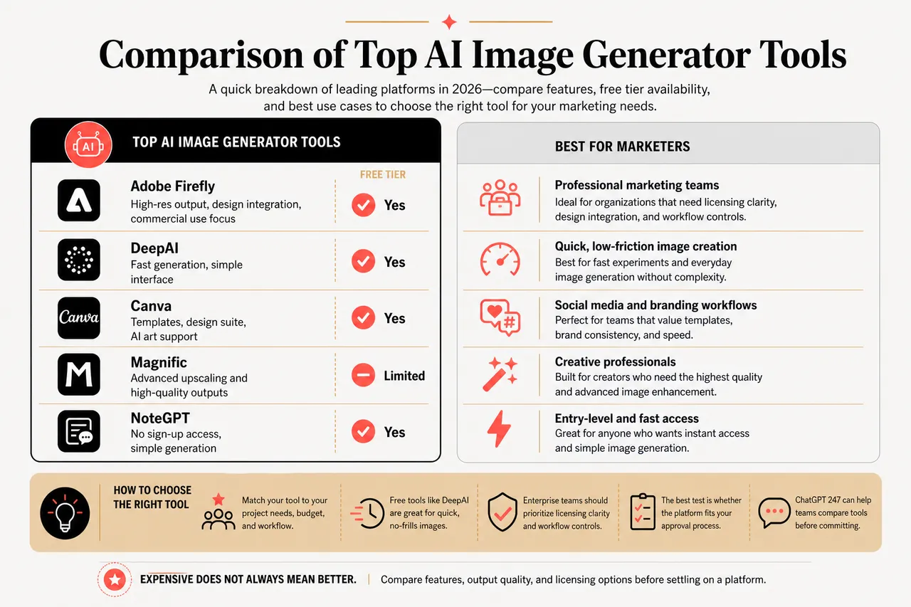 Using AI Image Generators for Marketing Assets Without Legal Risks in 2026 , Comparison of Top AI Image Generator Tools
