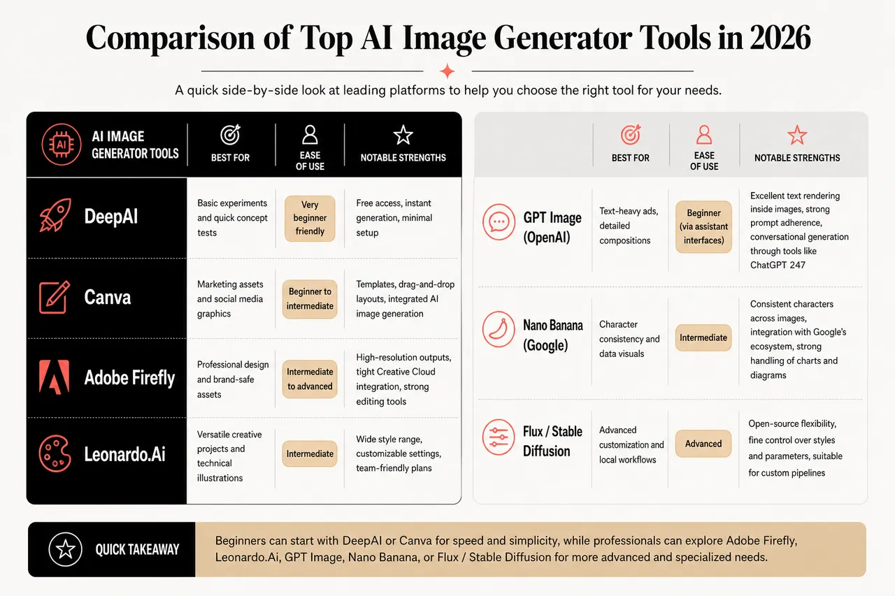 AI Image Generators for Beginners: From Prompts to Stunning Visuals , Comparison of Top AI Image Generator Tools in 2026