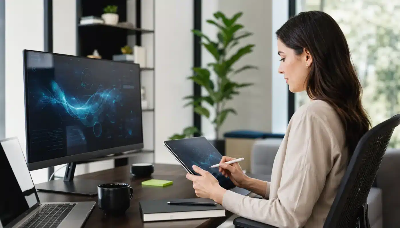 Smart professional using AI assistant to automate tasks efficiently